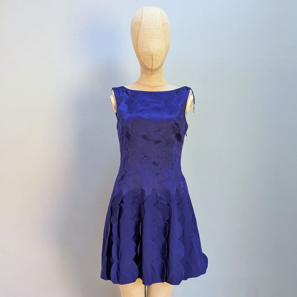 Karen Millen Dark Blue Scalloped Dress - Size 6 - New